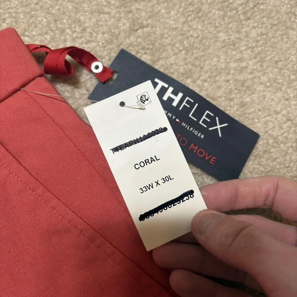 NWT Tommy‎ Hilfiger Pants Mens 33x30 Orange TH Flex Tate Chino Stretch Casual